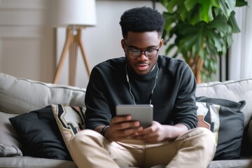 Wall Mural - Just got that confirmation text Shot of a young man using a cellphone and laptop at home