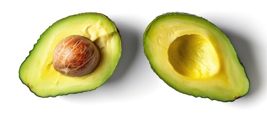 Aufkleber - Avocado cut in half showcased on a white background with a clipping path for a clear copy space image