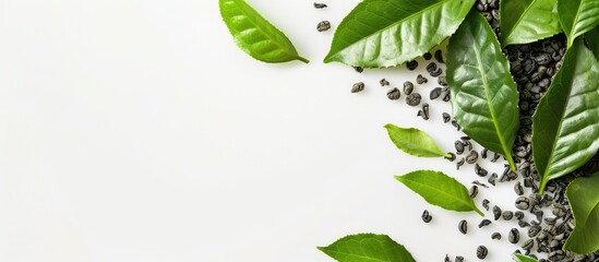 Poster - Green tea extract on a plain white backdrop with empty space for text or images. . image with copy space