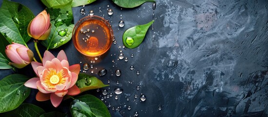 Poster - Lotus ingredient in homemade sweet tea with copy space image