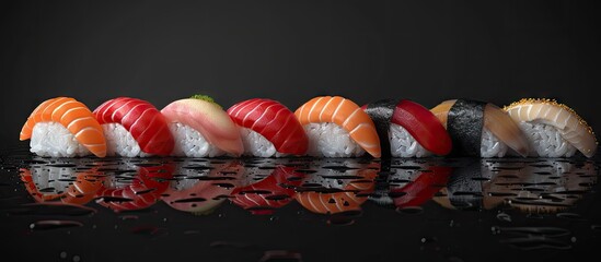 Poster - Various types of sushi displayed in a copy space image