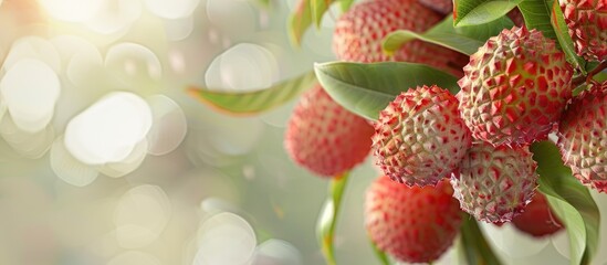 Poster - Close up image of ripe lychee fruits with copy space image