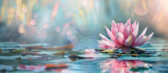 Aufkleber - Gorgeous pink waterlily or lotus flower floating on a pond with copy space image