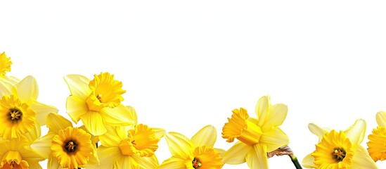 Poster - Bright yellow daffodils in a copy space image against a white backdrop