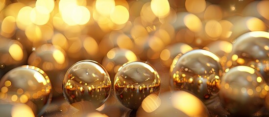 Poster - Gold ball Christmas toys make a festive display in a copy space image