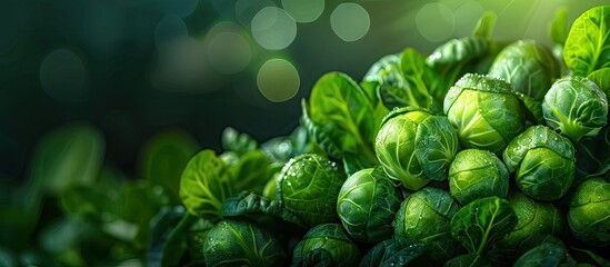Aufkleber - Background with fresh Brussel sprouts with copy space image