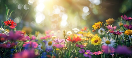 Aufkleber - Summer garden blossoms with colorful flowers creating a vibrant scene with plenty of copy space image