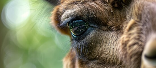 Poster - Close up image of an alpaca s face in an outdoor setting with copy space image