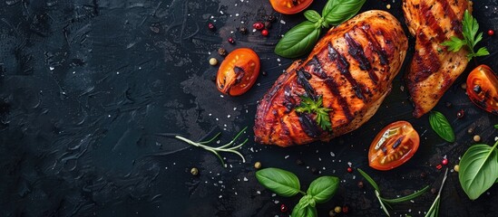 Poster - Preparation of a grilled chicken breast with copy space image