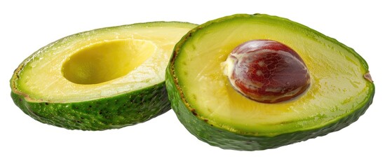 Aufkleber - Avocado cut in half showcased on a white background with a clipping path for a clear copy space image