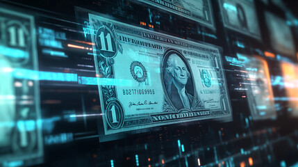 Canvas Print - digital dollar bills digital online business financial transaction cash flow digital money