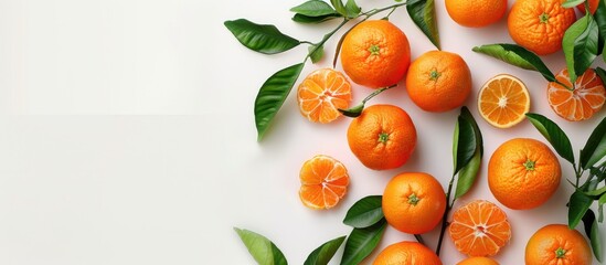 Poster - A vibrant selection of ripe tangerines with copy space image on a white background