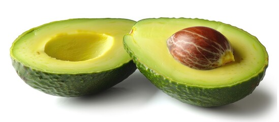 Aufkleber - Avocado cut in half showcased on a white background with a clipping path for a clear copy space image