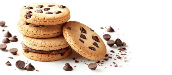 Poster - Delicious homemade cookies with chocolate and custard filling isolated on a white background with copy space image