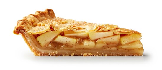 Poster - Apple pie slice presented on a white backdrop with ample copy space image