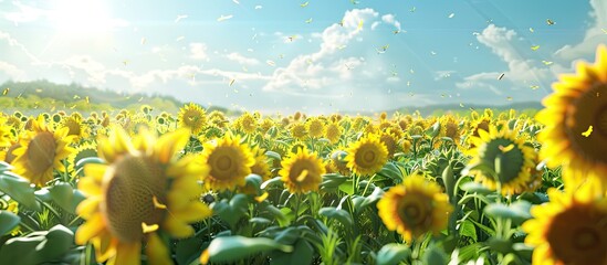 Poster - Sunny summer field filled with blooming sunflowers offers a lovely scene with copy space image
