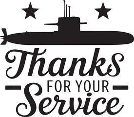 Canvas Print - Submarine Thaks For Your Service Silhouette Vector