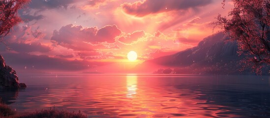 Aufkleber - The stunning sunset scene with a captivating sky and a peaceful ambiance ideal as a background for a copy space image