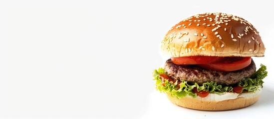 Poster - Isolated in white a classic hamburger with copy space image