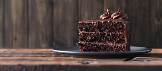 Poster - Delicious and moist homemade chocolate cake with copy space image