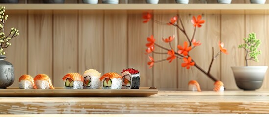 Poster - Various types of sushi displayed in a copy space image
