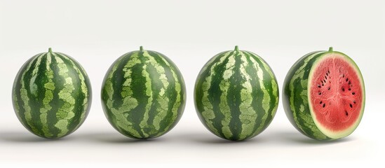 Poster - Fresh ripe watermelon against a white backdrop with a clipping path for easy removal perfect for use as a copy space image