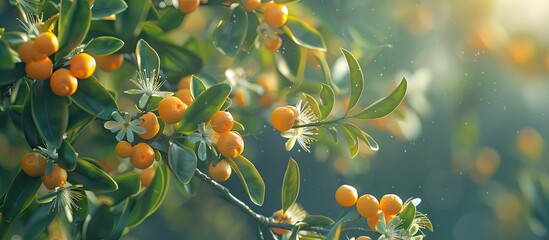 Aufkleber - In spring the garden showcases vibrant Kumquat blossoms with a background ideal for a copy space image