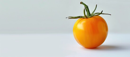 Poster - Ripe yellow tomato with copy space image on a white background