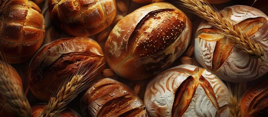 Poster - Fresh bakery bread available for purchase in the market showcasing a delightful variety with a copy space image