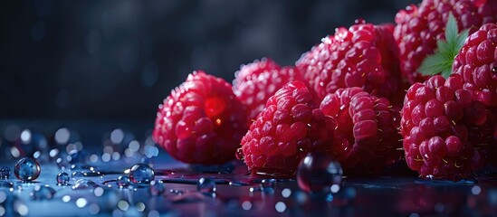 Poster - Fresh ripe raspberries with no artificial additives perfect for a copy space image