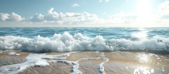 Poster - Summer scene with sea waves foam and sky blending at the horizon ideal for a copy space image
