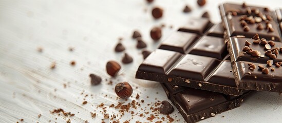 Poster - Hazelnut infused chocolate bar with a white copy space image