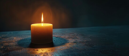 Poster - Dimly lit candle casting a glow in the dark with copy space image