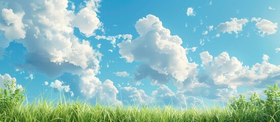 Aufkleber - A colorful summer morning with clear blue skies and fluffy white clouds creating a picturesque scene in the copy space image