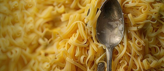 Poster - Italian pasta spoon and fork arranged in a composition with copy space image allocated