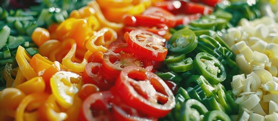 Poster - A colorful array of fresh vegetables as a side dish option at a banquet captured in a close up copy space image