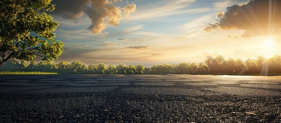 Poster - Natural landscape with an asphalt road square sunlit sky and clouds suitable for a copy space image