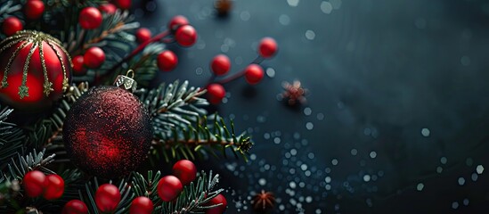 Poster - Festive Christmas decorations showcased against a dark backdrop with available copy space for images