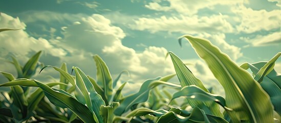 Poster - corn leaves set against a cloudy sky provide a picturesque copy space image