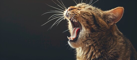 Poster - Frightening feline with its wide yawn captured in a copy space image