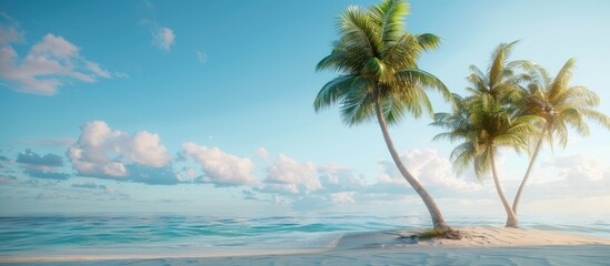 Poster - Excited for a summer getaway at a tropical beach with palm trees perfect for a copy space image