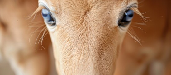 Poster - Close up of a palomino foal s face with stunning blue eyes perfect for a copy space image