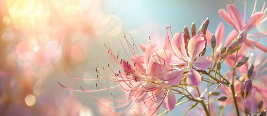 Poster - Asian spiderflower or tick weed Cleome viscosa showcased in a copy space image