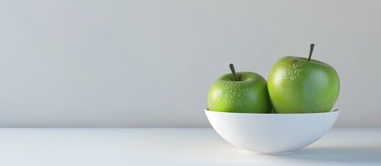Poster - Still life of a delicious green apple in a white bowl with copy space image available