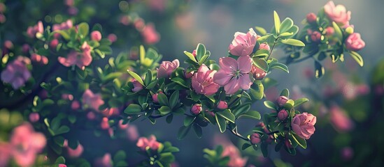 Poster - A shrub in a garden displaying budding flowers perfect for copy space image