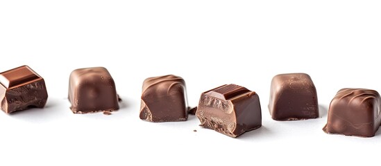 Aufkleber - Seven pieces of chocolate on a white background professionally photographed with edited copy space image
