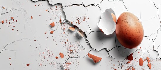Poster - Eggshell cracking on a white background with copy space image