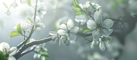 Poster - Closeup of a blooming pear tree branch with copy space image