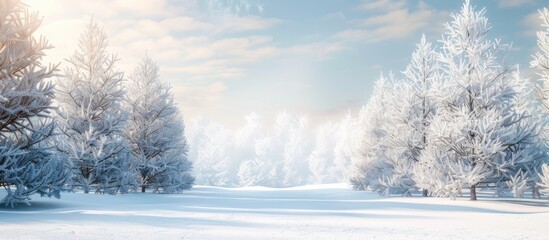 Poster - Winter scene with snowy trees creating a holiday themed copy space image perfect for Christmas and New Year greetings
