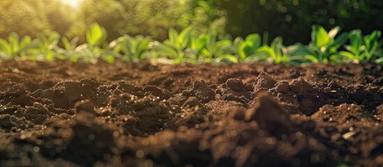 Poster - Close up of fertile soil for sowing plants showcasing details to enhance crop quality with copy space image